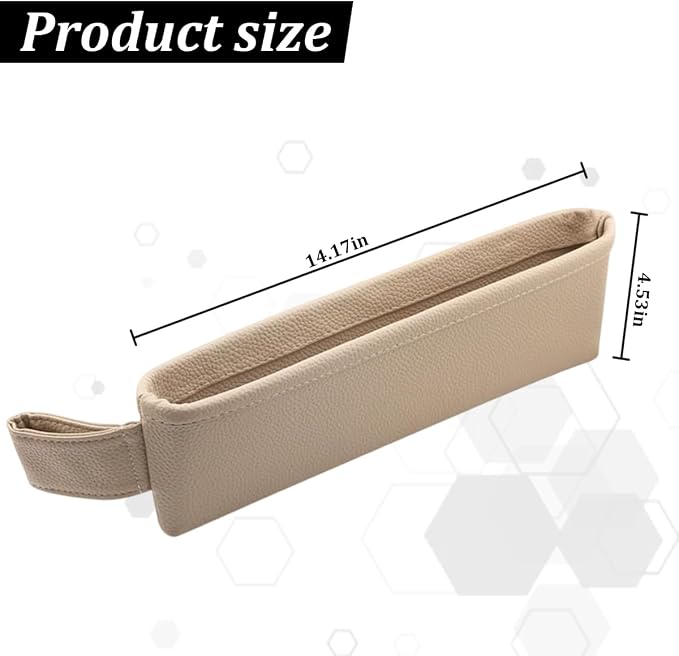 2PCS Car Seat Gap Filler Organizer, Leather Seat Gap Catcher Holder Pocket for Phones Keys Glasses, Auto Center Console Side Crevice Stopper Storage Box, Universal for Vehicles (Beige)