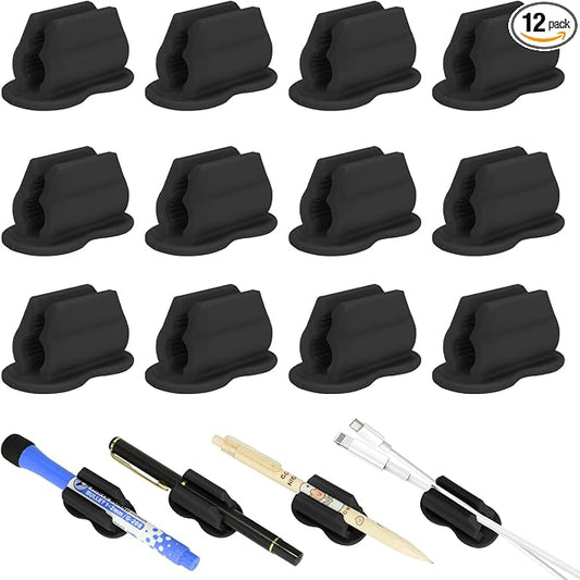 Adhesive Pen Holder Pencil Holder for Desk Wall Clipboard Notebook Car 12PCS Dry Erase Marker Holder for Whiteboard Fridge Office Accessories Teacher Supplies Classroom Must Haves (12PCS Black)