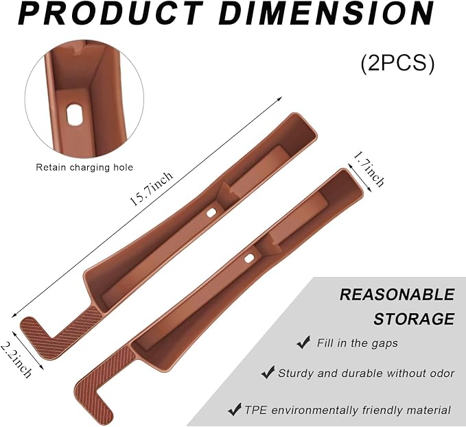 2 PCS Car Seat Gap Filler Organizer, Multifunctional Auto Side Seat Gap Filler Phone Holder, Universal Vehicle Storage Box Fill Gap Space Between Seats and Console (Dark Brown)