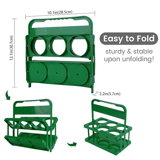 Bodaon 6 Cup Drink Carrier with Handle, Plastic Cup Holders for Take Out Delivery Drivers, Reusable Foldable Car Drink Caddy, Leakproof Food Delivery Accessories, 360° Secure Grip, Green