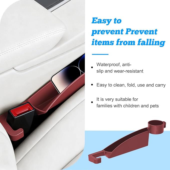 Car Seat Gap Filler, 2PCS Anti-Drop Multifunctional Vehicle Seat Side Gap Plug with Storage Slot, Automotive Blocker Seam Filler Console Organizer, Universal for SUV RV Truck (Red)