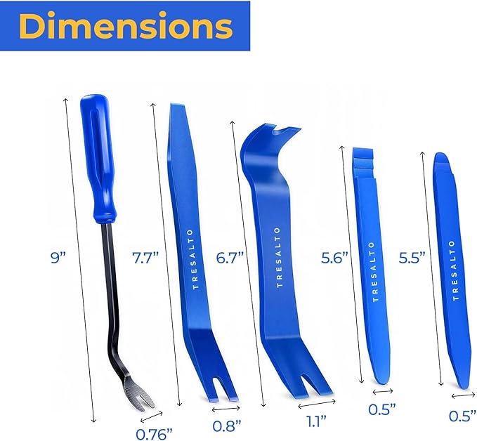 Tresalto Auto Trim Removal Tool Kit - 5 Piece Set for Dash, Door Panel, Clip Remover - Scratch-Resist Nylon Pry Tools for Interior Car Trims Work - Panel Prying Tools Included - Blue (Pack of 2)