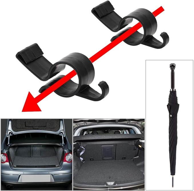 2 Pcs Black Car Umbrella Holder,Trunk Hooks Hanger Holder Clip,Universal Headrest Organizer Clip Portable Umbrella Trunk Back Car Purse Stand Bags Holder, Multifunctional Back Seat Hanging Hooks