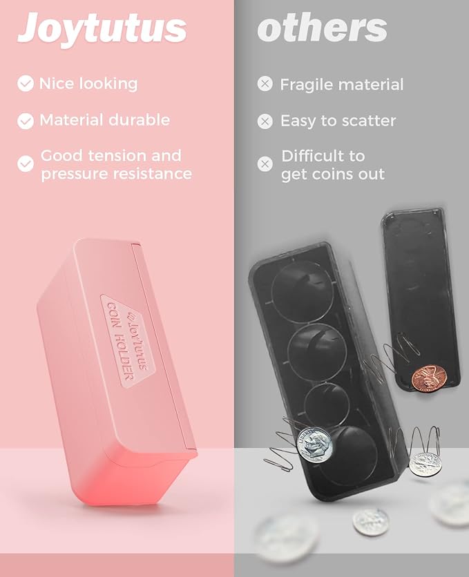 JOYTUTUS Coin Holder for Car Change Organizer Universal Storage Coin Money Dispenser Fit for Most Car Trucks Accessories(Pink, 1 Pack)