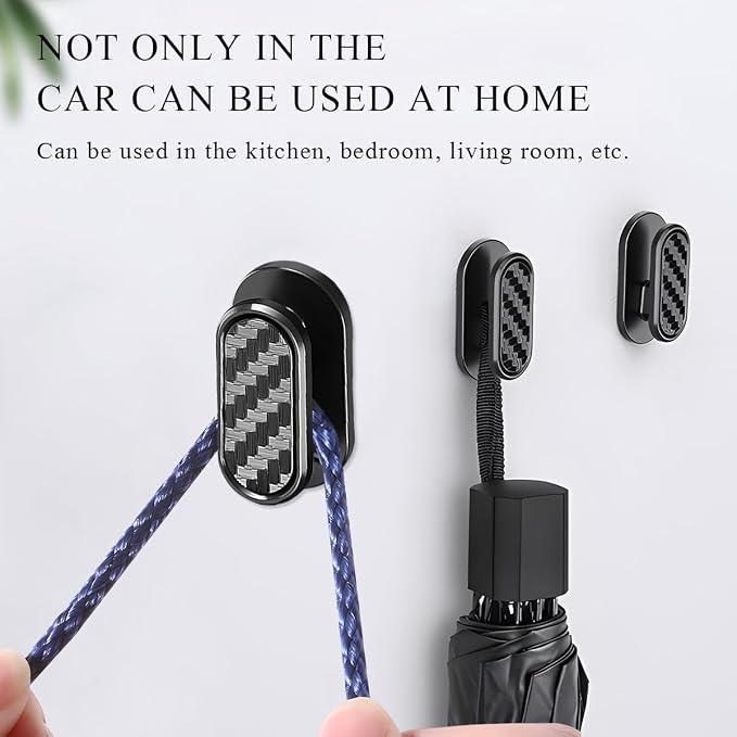 Wevdn 4 PCS Car Mini Hook, Fashion Multifunctional Wall Hanging Hooks, Durable Strong Self-Adhesive Backseat Hangers, Vehicle Hook Stickers for Keys USB Mask Earphone Cable (Carbon Fiber)