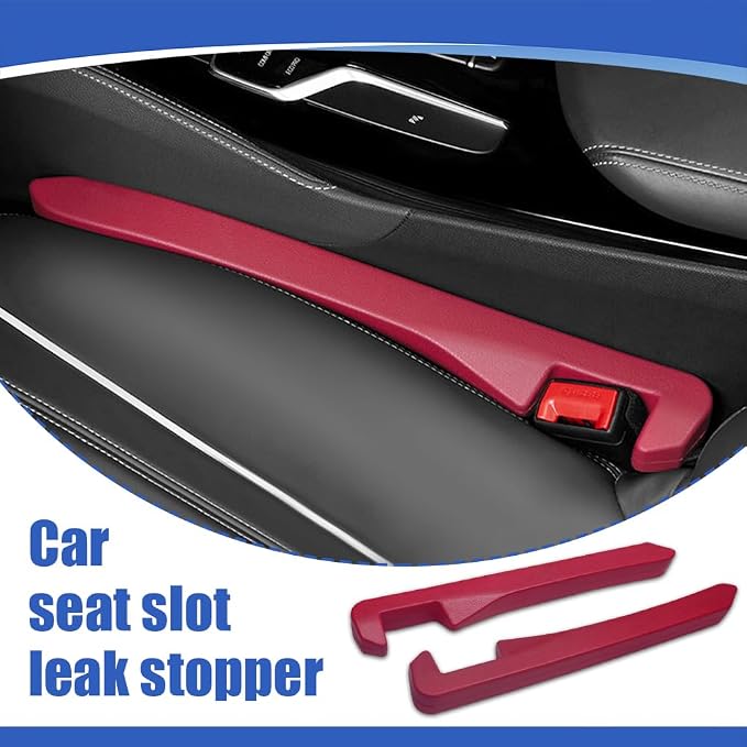 2PCS Car Seat Gap Filler, Car Blocker, PU Leather Fill The Gap Between Seat and Center Console, Universal Car Interior Accessories Flexible Seat Gap Organizer for Most Cars (Red)