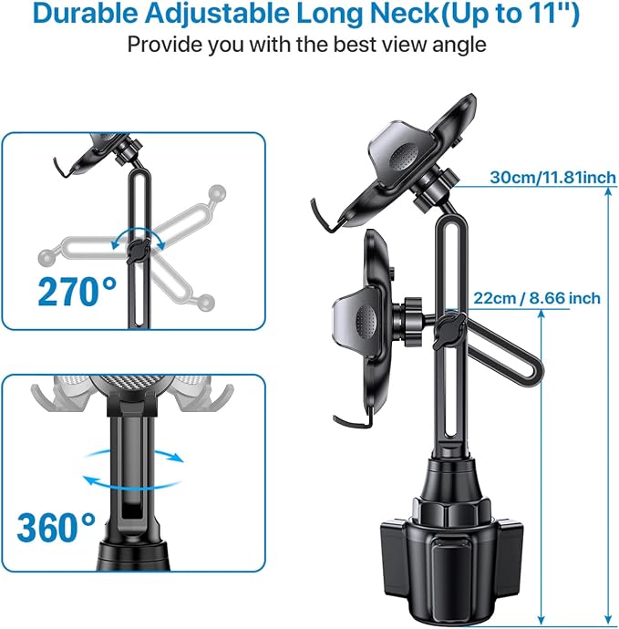 Miracase [Latest Upgraded Universal Cup Phone Holder for Car, [Rotatable & Adjustable] Long Neck Car Cup Holder Phone Mount Compatible with iPhone, Samsung, Google & More Smartphones
