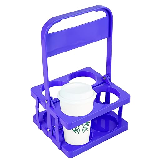 Bodaon 4 Cup Drink Carrier with Handle, Plastic Cup Carriers for Drinks, Drink Holder for Car, Take Out Delivery Drivers Accessories, Portable Foldable Reusable Mobile, Use for Food Delivery Bag