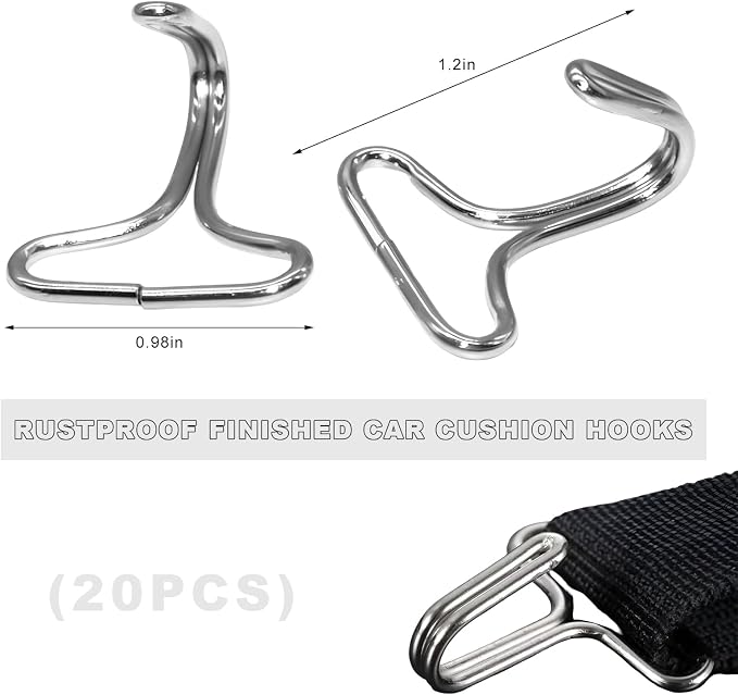 20 PCS Car Seat Cover Hooks, Metal Seat Cushion Locking Clip Headrest Cover Fixing Hanger Fastener, Vehicle Seats Mat Pad Hanger Hook Installation Replacement for Most Cars SUVs