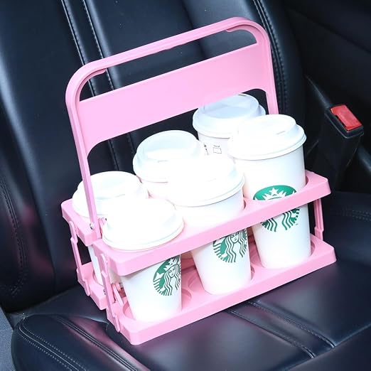 Bodaon Drink Holder Cup Carriers,Delivery Holder for Drinks, (Pink,6-Cup)