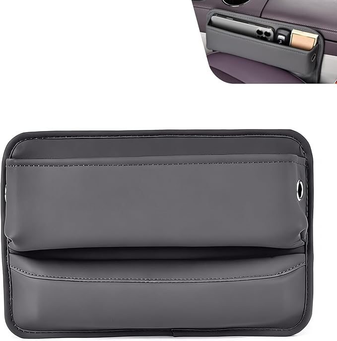 Car Seat Gap Organizer, Leather Multi-Pocket Storage Pouch, Automotive Seat Gap Organizer for Phone, Keys & Small Items, Universal for Most Cars (Gray)