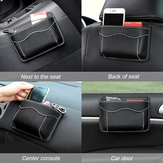 Moly Magnolia Car Seat Side Pocket Organizer, American Flag PU Leather Storage Bag, Pen Phone Holder Tray Pouch Seat Gap Filler, Interior Accessories for Auto Door Window Console (MultiColor/Flag)