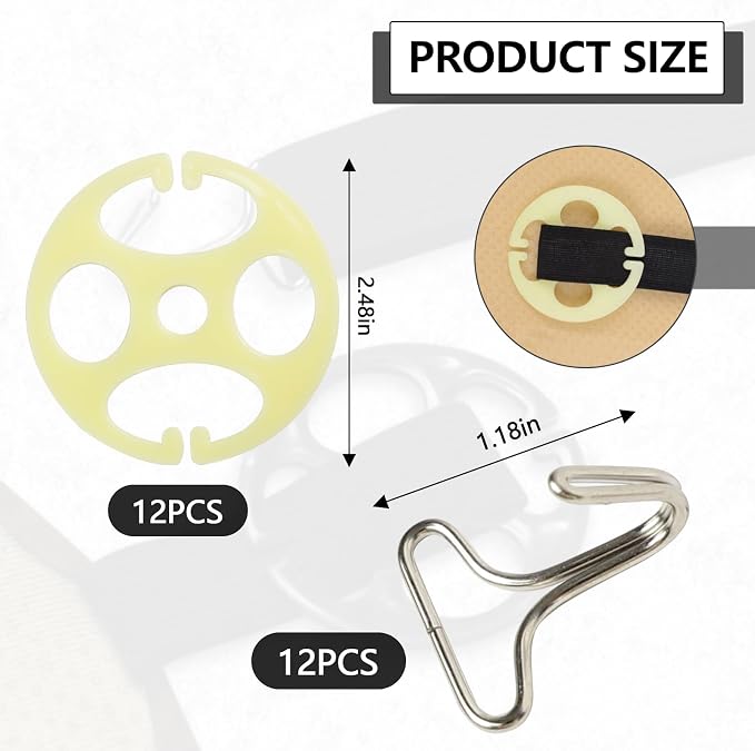 24PCS Car Seat Cover Plum Plate Metal Hook, 12PCS Plastic Car Seat Covers Chucks Fixed Fastener Buckle, 12PCS Metal Hooks Set Locking Clips for Car Seat Replacements Accessories (Beige)