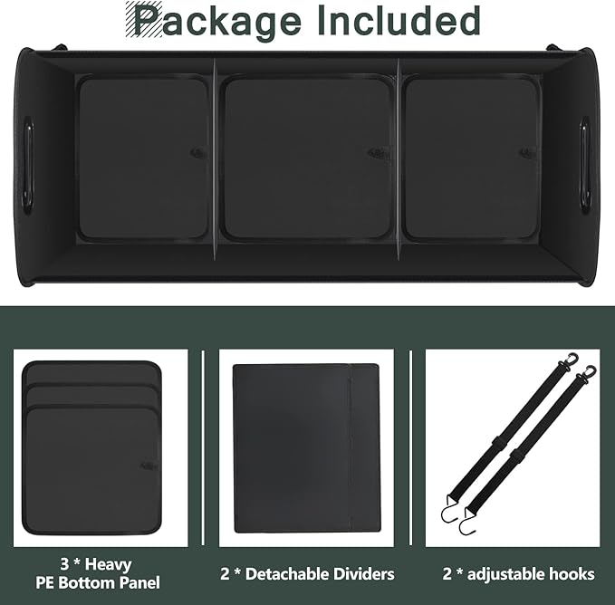 AOPHY Trunk Organizer for Car, 95L Large Capacity Storage with Non-Slip Bottom Strips and 2 Retractable Straps, Cargo Organizer for Suv, Truck, Sedan, Waterproof Portable Car Organizers for Women Men