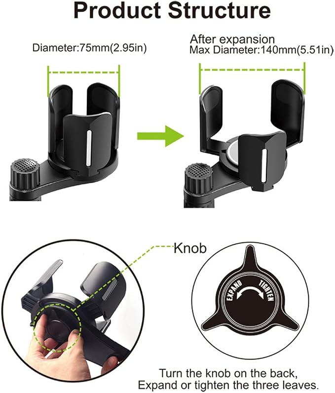 4-in-1 Car Expander with Dual Cup Holder, Phone Holder, 360 Adjustable Base, All Purpose Organizer for Snack Bottles, Drinks
