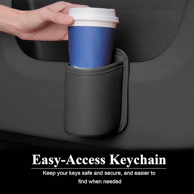 Car Cup Holder, Waterproof Leather Car Door Cup Holder, Clip-On Back Seat Storage Bag & Trash Can, Universal Hanging Drink & Phone Organizer Pocket for Most Cars (Black)