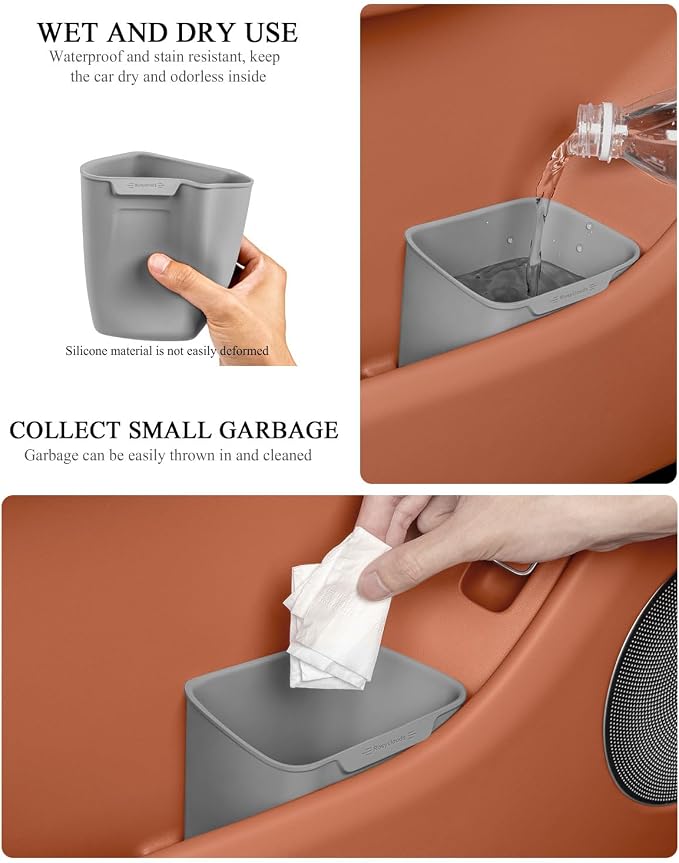 XmuxHai Car Interior Storage Box, Black Silicone Door Side Organizer with Umbrella Holder and Trash Can, Vehicle Accessory (Grey)