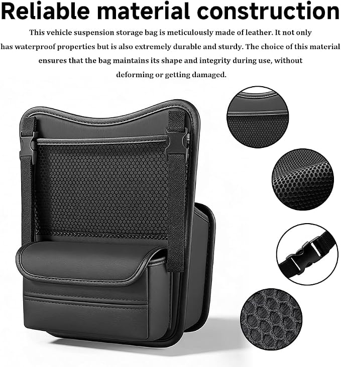 Car Organizer Storage Between Seats, Car Purse Holder, Nappa Leather Front Seat Storage Bag with Tissue Holder, Large Capacity Auto Console Organizer for Document Phone Wallet Snack (Black)