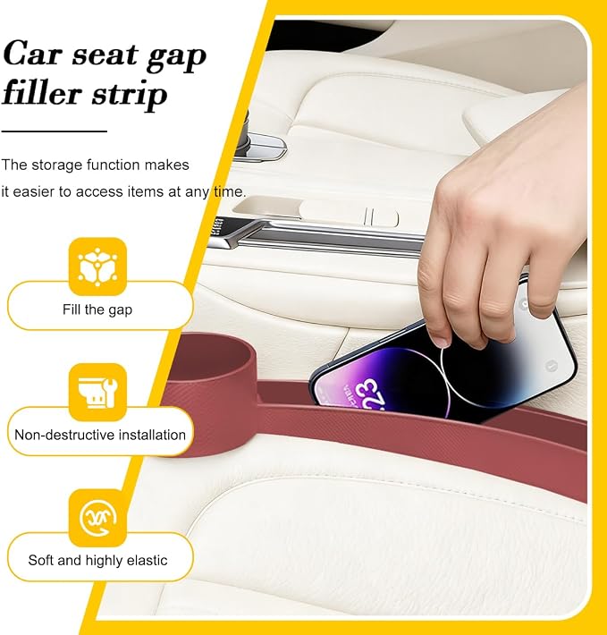 HZEL Car Seat Gap Organizer, 2PCS Dual Slot Anti-Drop Vehicle Console Side Filler Organizer with Cup Holder, Automotive Interior Seat Gap Plug Blocker, Universal for SUV Automobile Truck (Red)