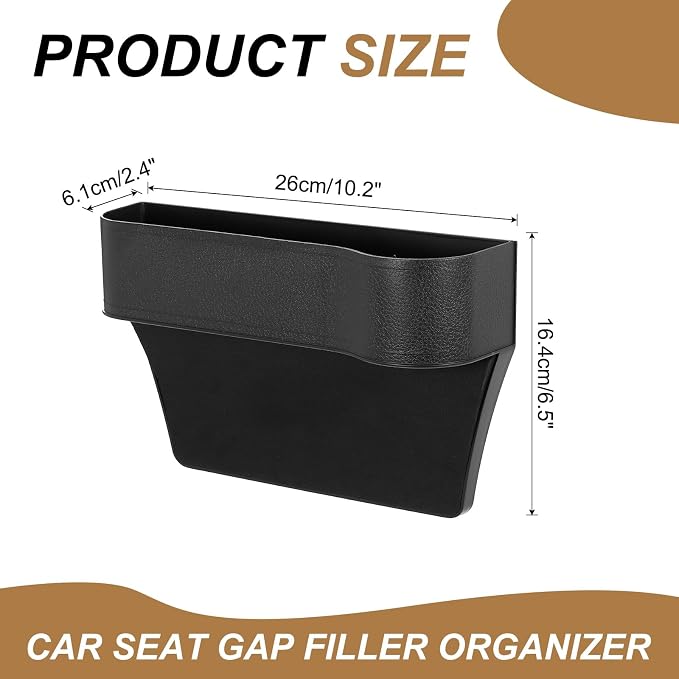 HARFINGTON 2pcs Car Seat Gap Filler Organizer 10.2 x 6.5 x 2.4 Inch ABS Universal Car Organizer Storage Box Between Seat and Console (Left+Right) with Cup Holders for Phone Keys, Black