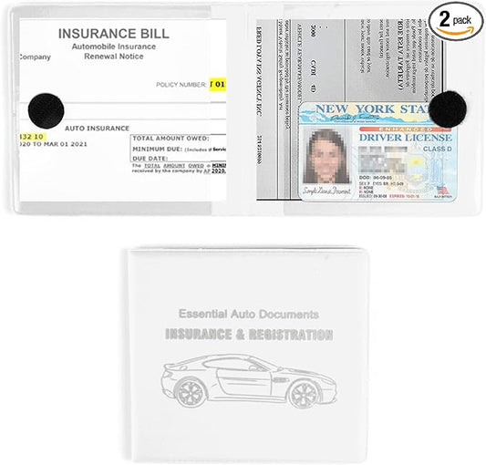 UYYE Car Registration & Insurance Card Holder, 2-Pack - White, Waterproof, 4-Compartment, Unisex-Adults Car Organizer