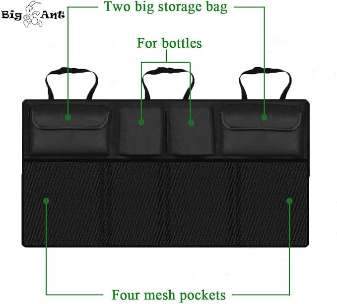 Big Ant Back Seat Trunk Organizer,Space Saving Car Trunk Storage Organizer with Lid Keep your Trunk Clean and Tidy 8 Large Pockets Car Organizer for Kids,Travel (34 x 18 inch)