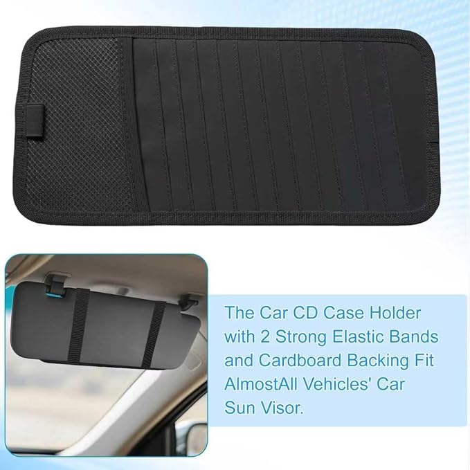 CD Visor Holder, Visor CD Holder 12 DVD Organizer, Elastic Strap | 12 DVD Organizer 1 Mesh Pocket, 1 Pen Holder, For Car
