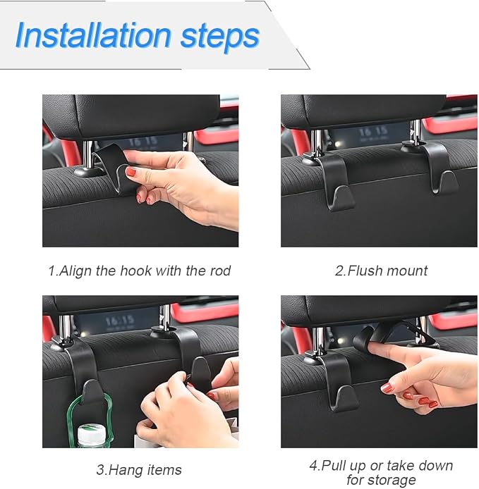 4PCS Car Seat Headrest Hooks, Auto Back Seat Hanger Holder, Durable Stylish Vehicle Organizer Universal Car Interior Accessories, Storage Hooks for Purses, Bags, Clothes (Carbon Fiber/Beige)