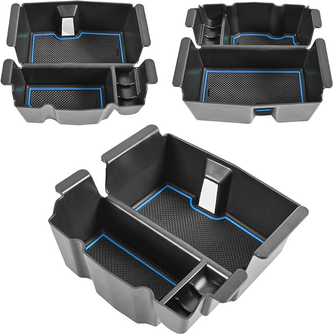 Center Console Organizer Compatible with Jeep Wrangler JL & JLU 2018 2019-2024 2025 2026 Accessories, Gladiator JT Truck 2020 2021 2022 2023-2026 Insert Tray Armrest Storage Box, Blue