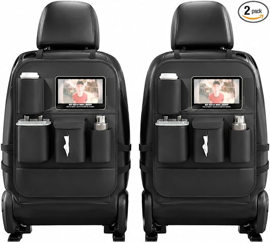 XDV Car Seat Organizers,Multi-functional Back Seat Protectors, Storage Pouches Kick Mats,Child kicking prevention and Tray Holders Tissue Box(for Cars, Kids, Seat Back and Rear Seats) (2, Black)
