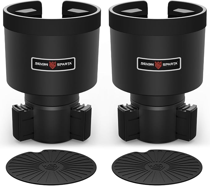 Seven Sparta 2 Pack Car Cup Holder Expander with Offset Adjustable Base, Compatible with Hydro Flasks 32/40 Ounce, Compatible with Yeti Ramblers 20/26/30 Ounce, Other Bottles in 3.4"-3.8" (Black)