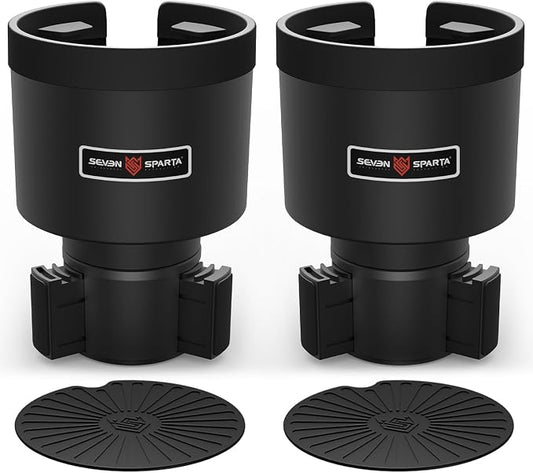 Seven Sparta 2 Pack Car Cup Holder Expander with Offset Adjustable Base, Compatible with Hydro Flasks 32/40 Ounce, Compatible with Yeti Ramblers 20/26/30 Ounce, Other Bottles in 3.4"-3.8" (Black)