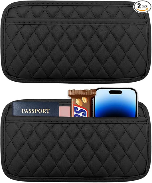 2 PCS Car Side Pocket Organizer, Leather Adhesive Auto Side Seat Back Storage Pocket, Waterproof Phone Document Sunglasses Holder Vehicle Gap Filler Pouch, Car Accessories (Large)