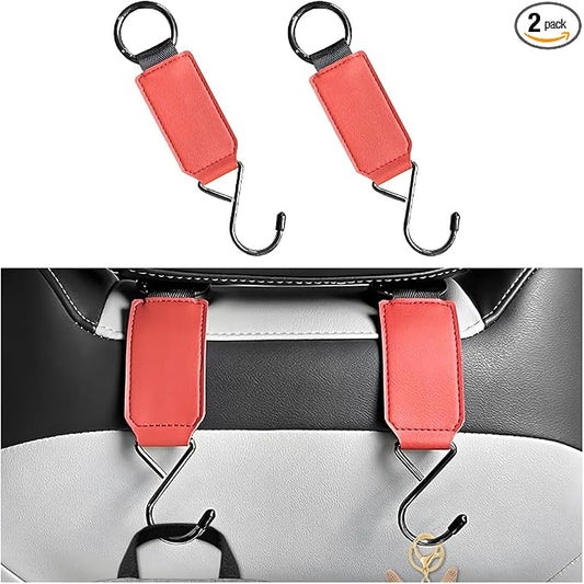 HZEL Car Seat Headrest Hook, 2PCS Multifunctional Vehicle Seat Back Hanger Holder for Purse Bags Coat, Automotive Interior Organizer Storage Hook, Universal for Automobile RV Truck (Red)