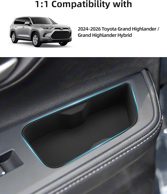 2 Pack Door Side Storage Box for Toyota Grand Highlander 2024 2025 2026, Silicone Door Handle Organizer, 2025 2026 Toyota Grand Highlander hybird Accessories