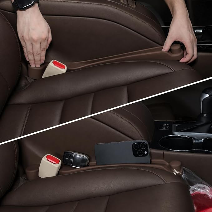 Givifive Car Seat Gap Filler Set of 2, 3IN1 Seat Side Gap Filler Plug with Storage Slot & Hook Function, Soft Foam Universal Fit Car SUV Truck Fill Gap Between Seats Console Organizer（Dark Brown）