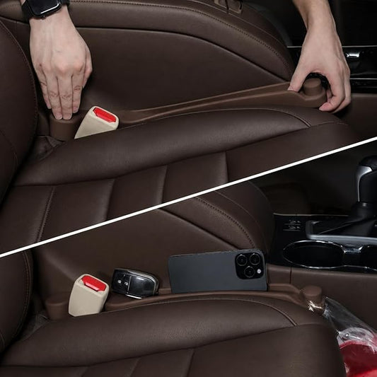 Givifive Car Seat Gap Filler Set of 2, 3IN1 Seat Side Gap Filler Plug with Storage Slot & Hook Function, Soft Foam Universal Fit Car SUV Truck Fill Gap Between Seats Console Organizer（Dark Brown）