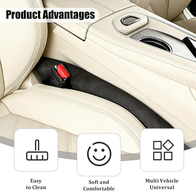 2PCS Car Seat Gap Filler, 2PCS Leather Between Chair Console Gap Plug to Impede ltems from Dropping, Automotive Interior Seat Seam Guard Stopper, Universal for Sedan RV Truck (Black)