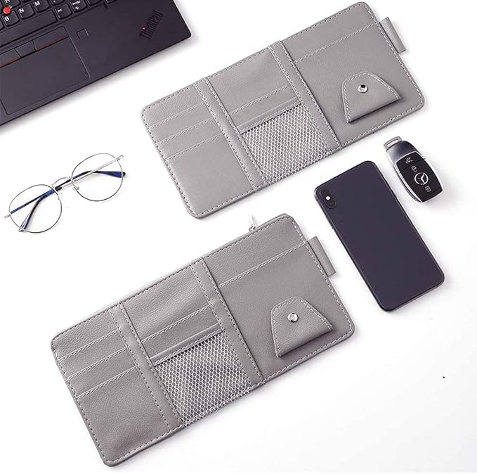 Car Sun Visor Organizer, Auto Interior Accessories Pocket Organizers, Registration and Document Holder, Personal Belonging Storage Pouch Organizer, Items for Car Vehicle (Grey)