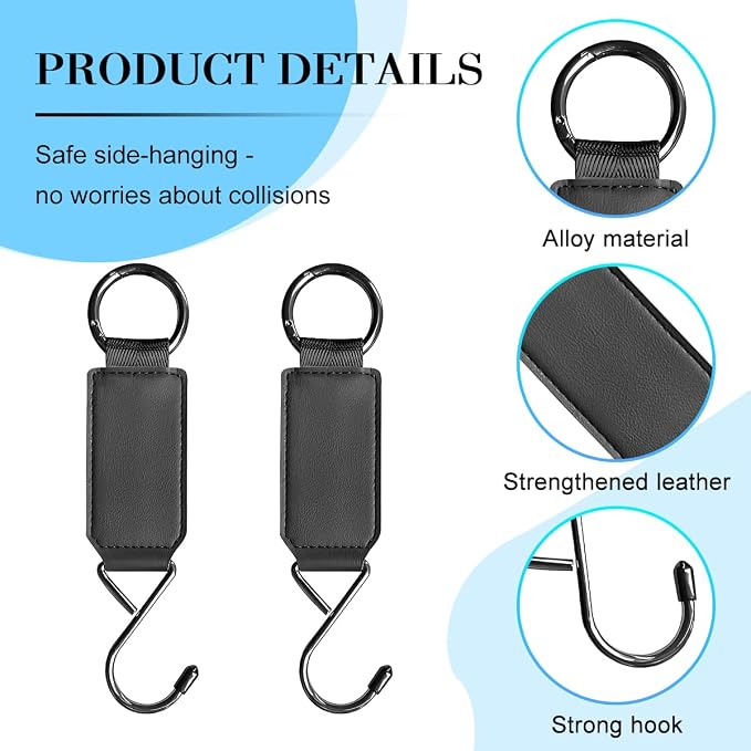 HZEL Car Seat Headrest Hook, 2PCS Multifunctional Vehicle Seat Back Hanger Holder for Purse Bags Coat, Automotive Interior Organizer Storage Hook, Universal for Automobile RV Truck (Black)