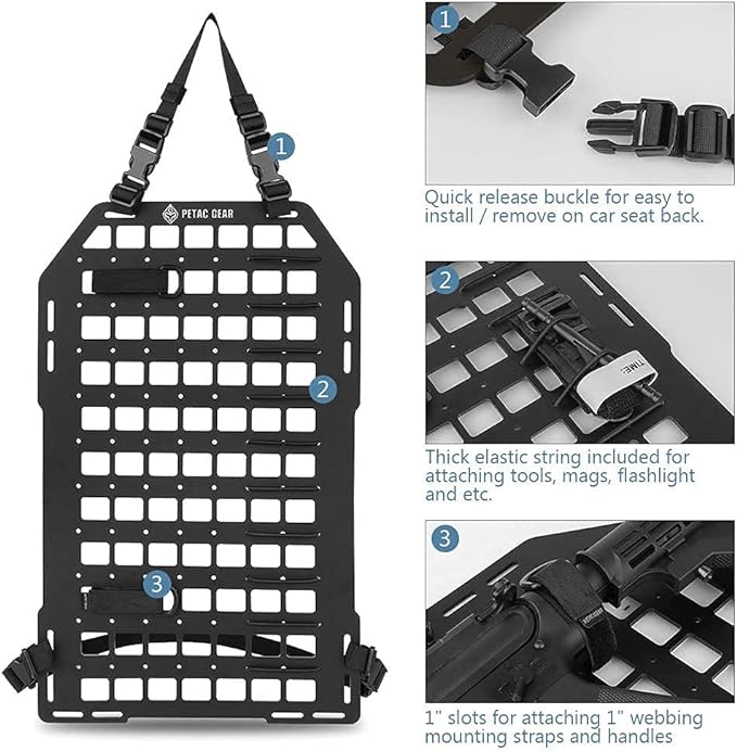 PETAC GEAR Tactical Car Seat Back Organizer | Rigid Molle Panels for Vehicles | Truck Mount Rack Panel for Tactical Gear Accessories. …