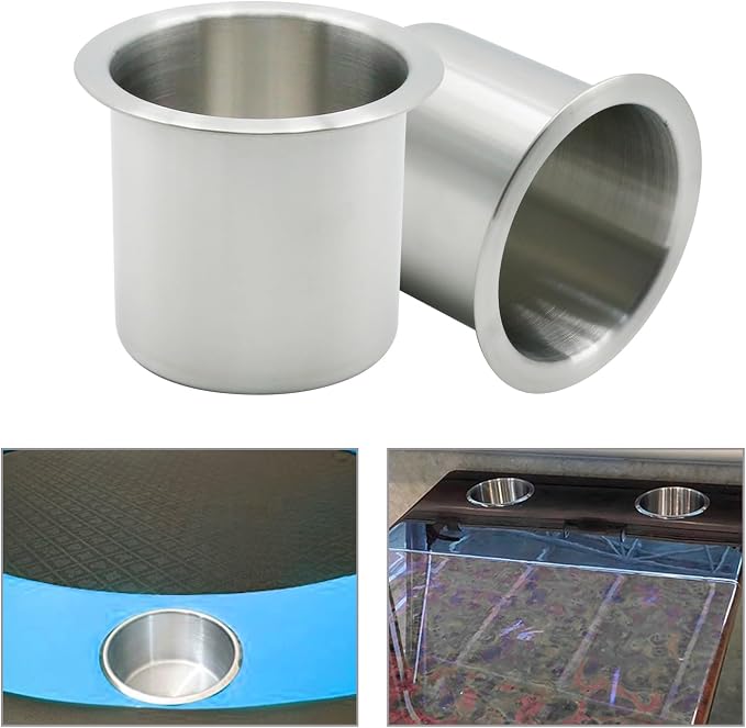 Anxingo 4 Pcs Stainless Steel Cup Holder, Silver Poker Table Drink Holder, Drop-in Cup Drink Holder for Yacht Boats RV Cars and Trucks