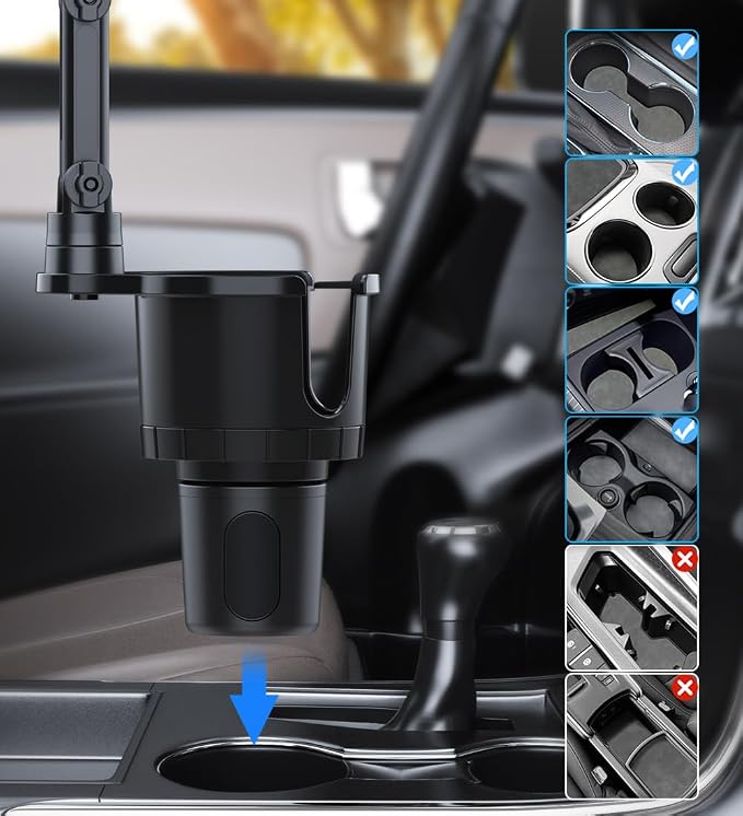 Cup Holder Phone Tablet Mount, 2 in 1 iPad Car Cup Holder with Expander Adjustable Arm for 4.7-10 inches Phone Tablet Mount Compatible for iPad Pro Air Mini, Fire,iPhone 17,Galaxy Phones