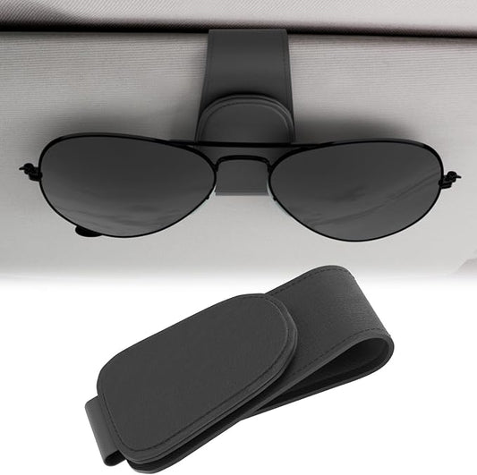 BFXM Sunglass Holder for Car, Car Accessories Interior, Leather Clip Magnetic Car Sunglass Holder, Cars Sun Visor Ticket Card Clip, Universal Truck Accessories (Black)