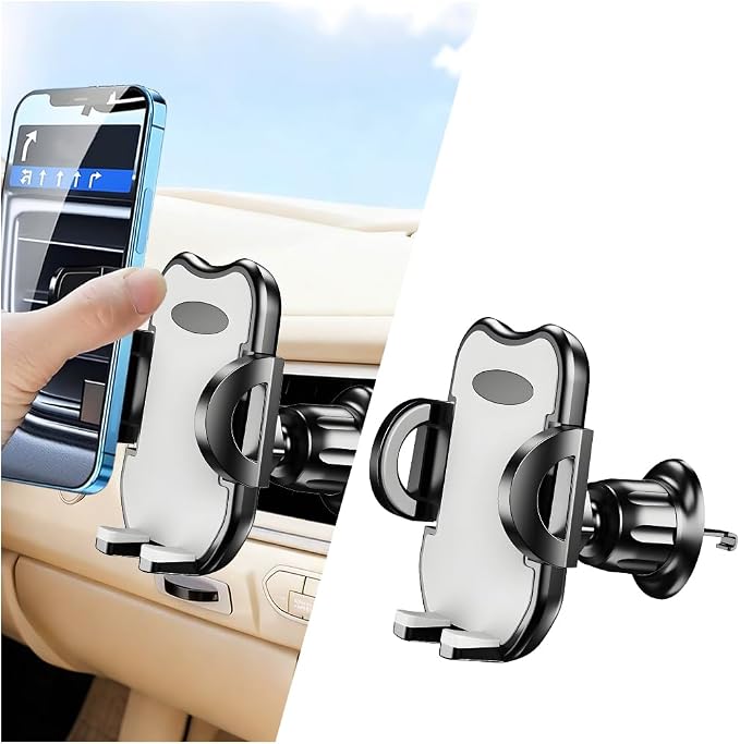 Car Phone Holder, 360° Rotatation Vehicle Air Vent Cell Phone Mount with Hook Clip, Hands Free Automotive Interior Smartphones Cradle, Universal for Most Vehicles (Gray)