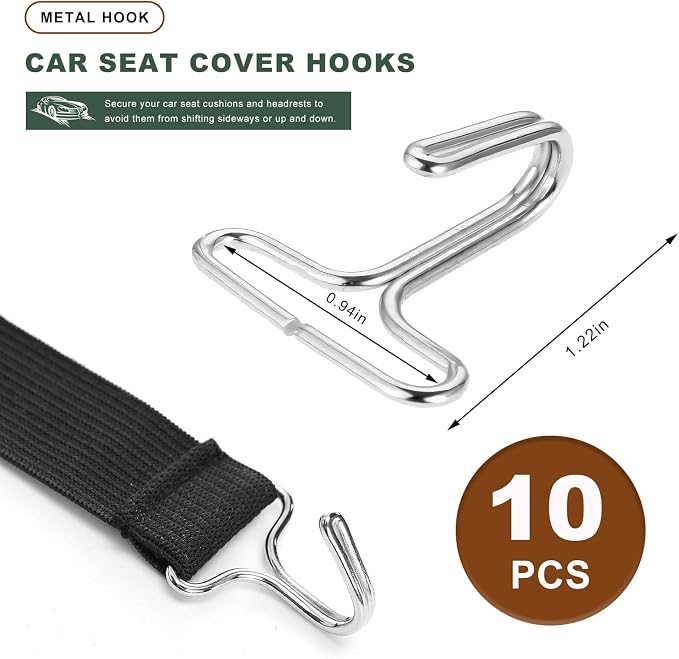 10 PCS Car Seat Cover Hooks, Metal Auto Seat Cushion Fixing Hanger Fastener Hook, Universal Headrest Cover Locking Clip Replacement for Cars Trucks SUVs, Car Accessories
