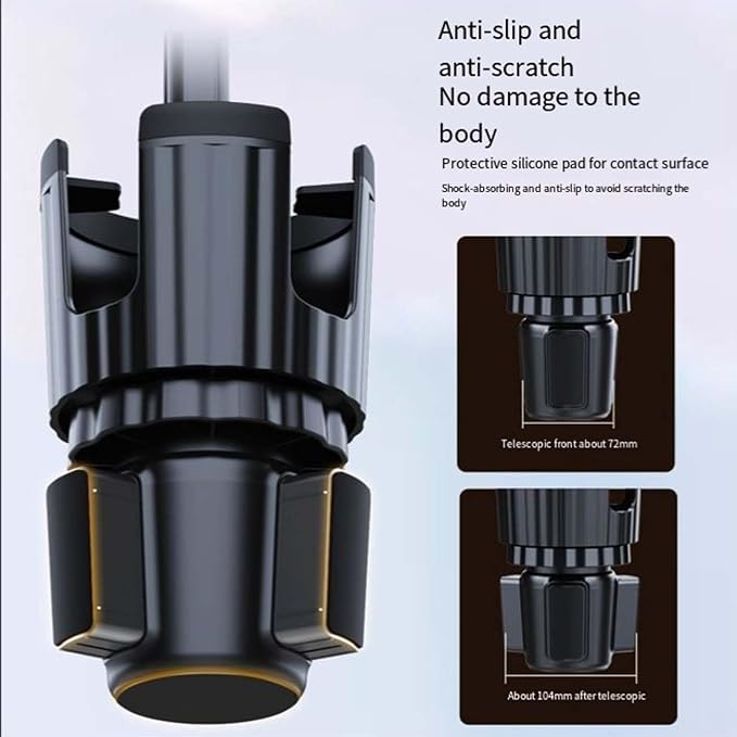 Cup Holder Phone Mount for Car, Upgraded 2 in 1 Car Phone Mount with Adjustable Long Gooseneck and Stretchable Cup Holder,Compatible with iPhone & Android & All Smartphones (Black)