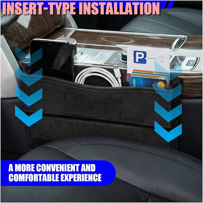 Car Seat Gap Filler, Anti-Drop Automotive Front Seats Gap Storage Box for Phone, Glasses, Key, Card, Universal Vehicle Interior Organizer Accessories for Car, SUV, Truck (Black)