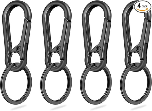 4Pack Small Keychain Rings, Metal Key Carabiner Clip, Mini EDC Key Ring Chain Holder Organizer for Purse Charm Hook, Car Keychain, Paracord Keychain Lanyard, Men and Women Key Fob (Gun Black)