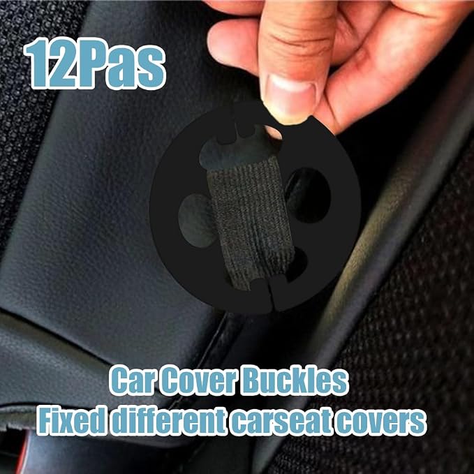 24PCS Car Seat Cover Plum Plate Metal Hooks, 12Pcs Plastic Car Seat Covers Chucks and 12Pcs Metal Hooks Locking Clip Plastic Card Fixed Fastener Buckle for Car (Black)
